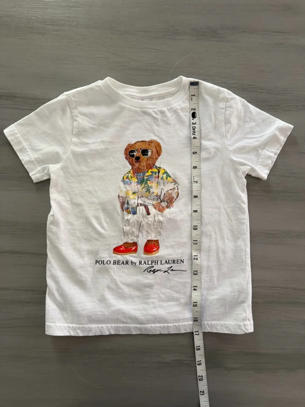 Ralph Lauren Kids White Polo Bear Tee with Tropical Shirt and Red Shoes Sz 5/6